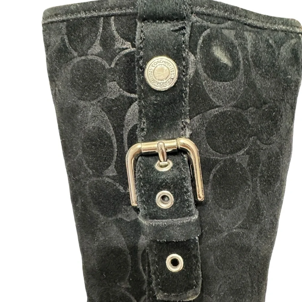 Coach Tullip Signature Print Suede Black‎ Leather Fleece Winter Boots Womens 5 B